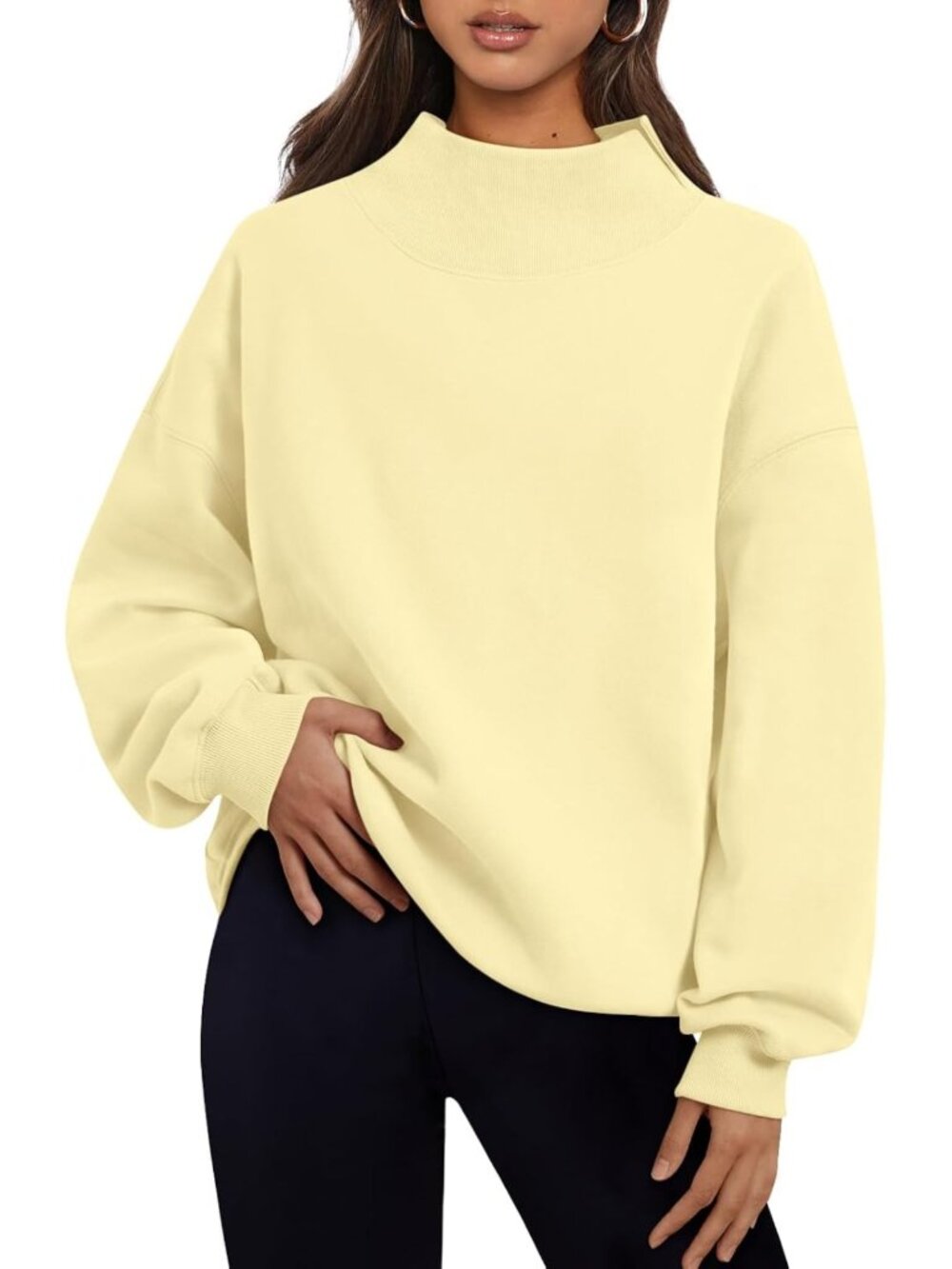 Chic Women's Oversized Mock Neck Sweatshirt - Trendy Fall Pullover Outfit